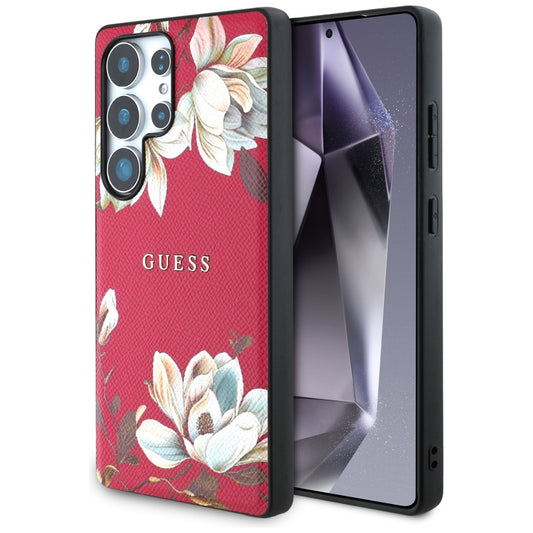 MagSafe hoesje voor Samsung Galaxy S25 Ultra S938, Guess, Grained Flowers, Fuchsia