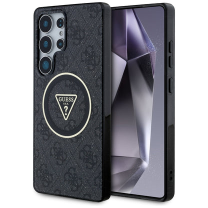 MagSafe Case for Samsung Galaxy S25 Ultra S938, Guess, IML Glitter 4G Circle Triangle, Black