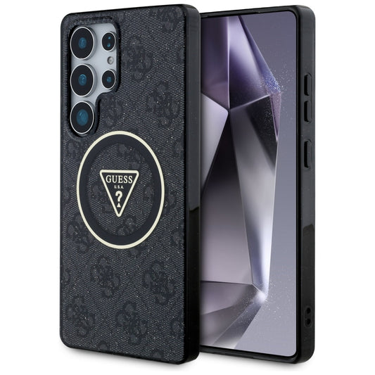 MagSafe hoesje voor Samsung Galaxy S25 Ultra S938, Guess, IML Glitter 4G Circle Triangle, Zwart