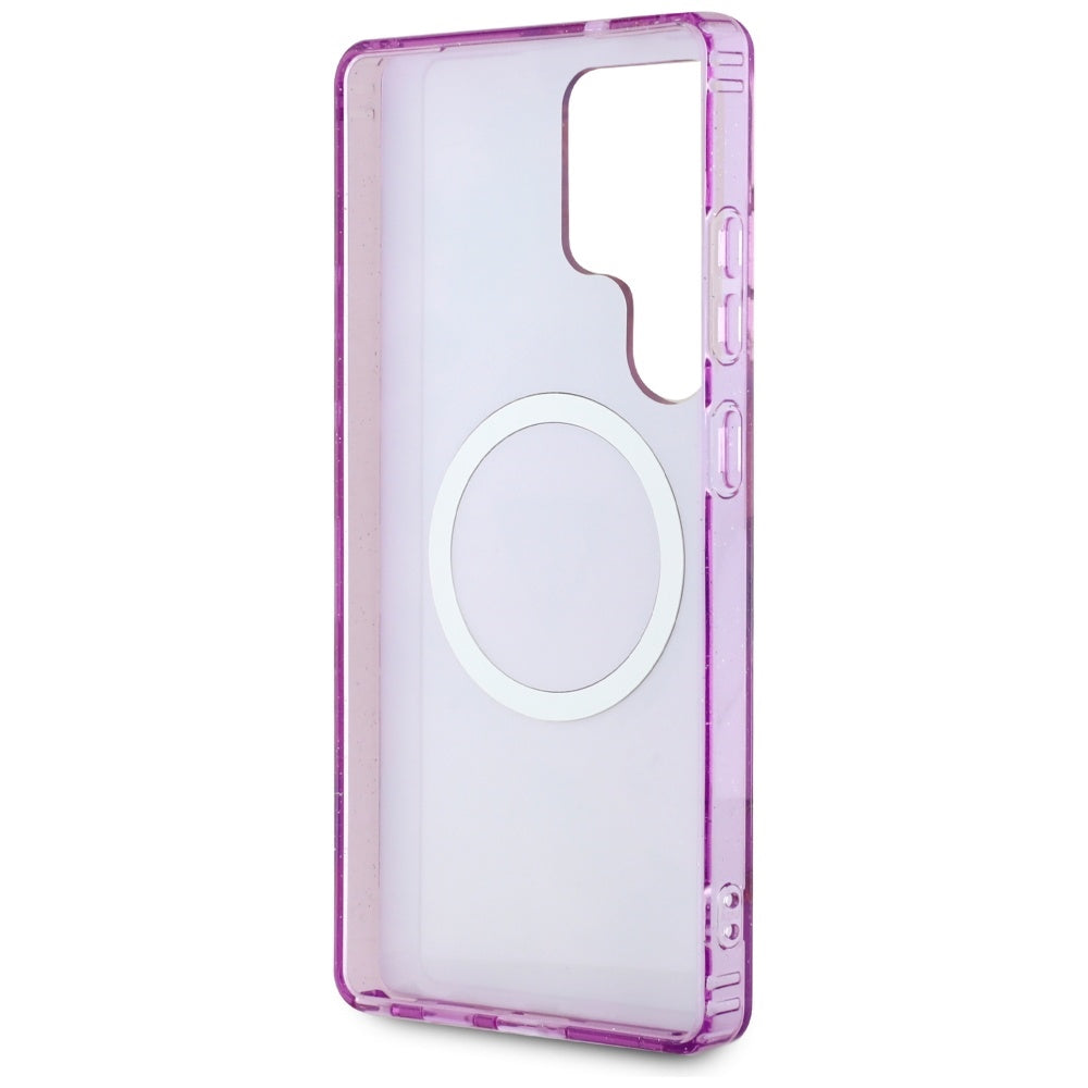 MagSafe hoesje voor Samsung Galaxy S25 Ultra S938, Guess, IML Metal Glitter Flowers Triangle, Paars