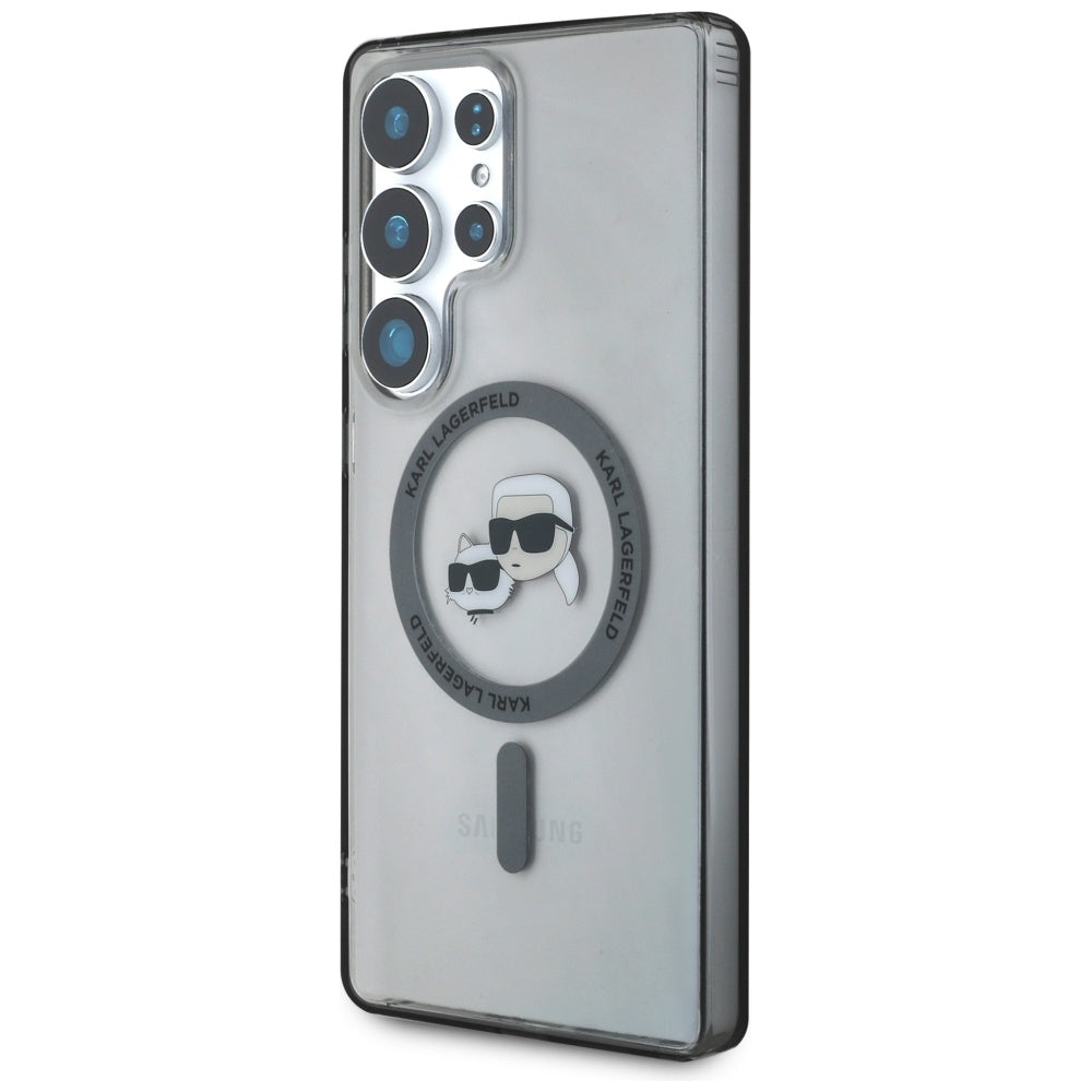 MagSafe hoesje voor Samsung Galaxy S25 Ultra S938, Karl Lagerfeld, IML Metal Karl & Choupette's Heads, Zwart
