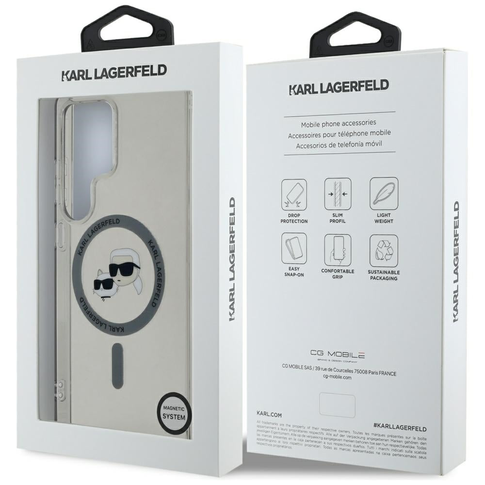 MagSafe hoesje voor Samsung Galaxy S25 Ultra S938, Karl Lagerfeld, IML Metal Karl & Choupette's Heads, Zwart