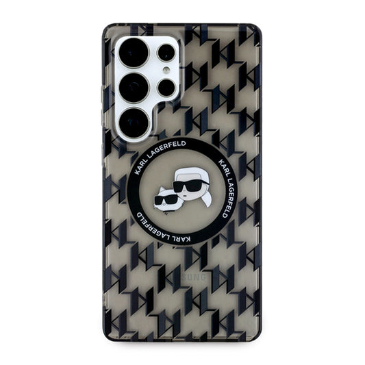 MagSafe hoesje voor Samsung Galaxy S25 Ultra S938, Karl Lagerfeld, IML Monogram Karl & Choupette's Heads, Zwart