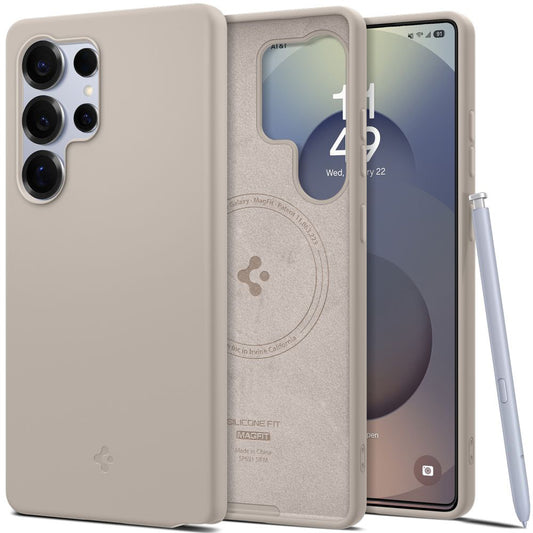 MagSafe hoesje voor Samsung Galaxy S25 Ultra S938, Spigen, Silicone Fit, Beige