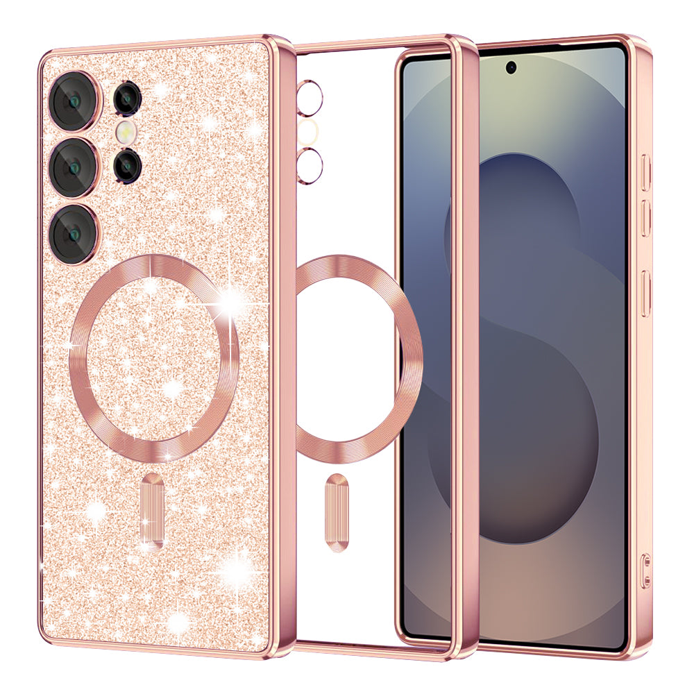 MagSafe-hoes voor Samsung Galaxy S25 Ultra S938, Techsuit, Luxury Glitter, Roze Goud