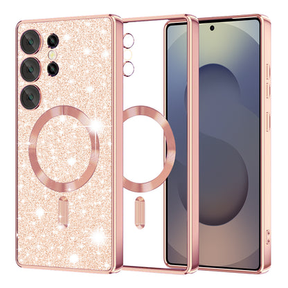 MagSafe-hoes voor Samsung Galaxy S25 Ultra S938, Techsuit, Luxury Glitter, Roze Goud