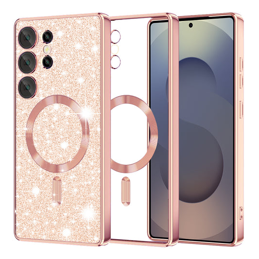 MagSafe-hoes voor Samsung Galaxy S25 Ultra S938, Techsuit, Luxury Glitter, Roze Goud