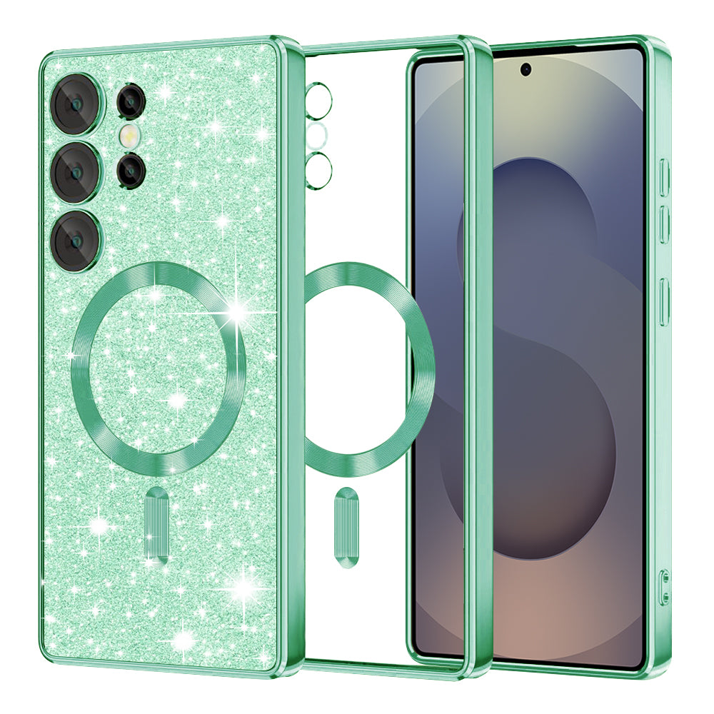 MagSafe-hoes voor Samsung Galaxy S25 Ultra S938, Techsuit, Luxury Glitter, Lichtgroen