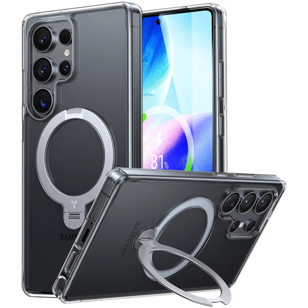 MagSafe hoesje voor Samsung Galaxy S25 Ultra S938, Torras, Ostand Spin, Transparant