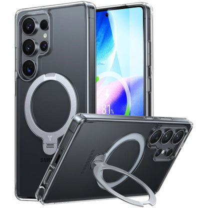 MagSafe hoesje voor Samsung Galaxy S25 Ultra S938, Torras, Ostand Spin, Transparant