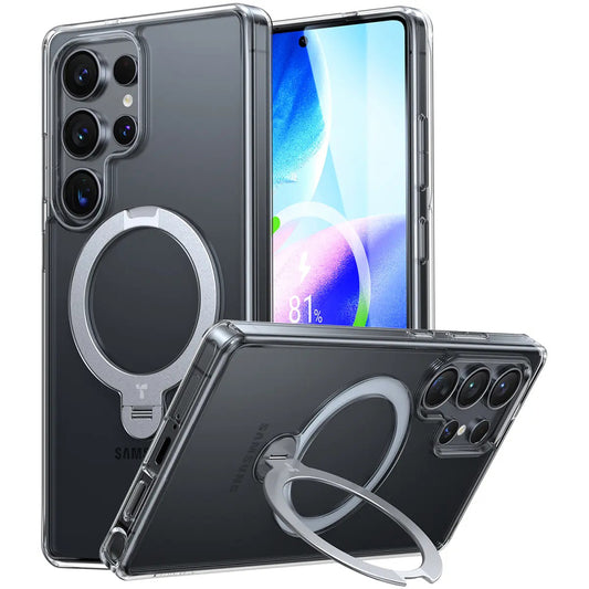 MagSafe hoesje voor Samsung Galaxy S25 Ultra S938, Torras, Ostand Spin, Transparant