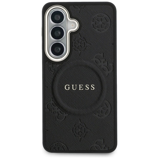 MagSafe hoesje voor Samsung Galaxy S26 Plus S947, GUESS, Saffiano Peony Embossed Ring, Zwart