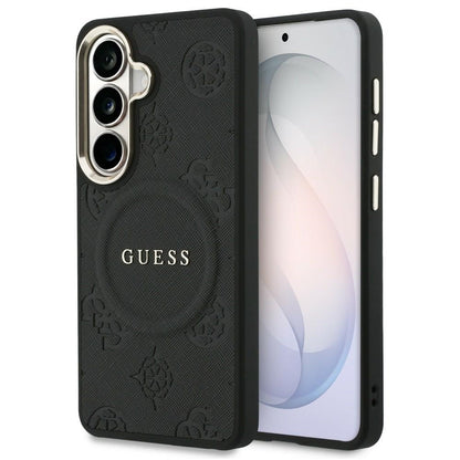 MagSafe hoesje voor Samsung Galaxy S26 S942, Guess, Saffiano Peony Embossed Ring, Zwart