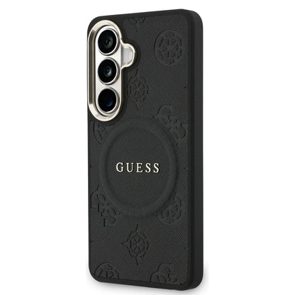 MagSafe hoesje voor Samsung Galaxy S26 S942, Guess, Saffiano Peony Embossed Ring, Zwart
