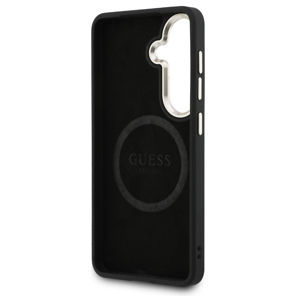 MagSafe hoesje voor Samsung Galaxy S26 S942, Guess, Saffiano Peony Embossed Ring, Zwart