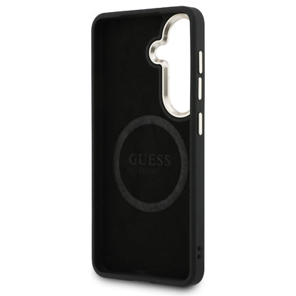 MagSafe hoesje voor Samsung Galaxy S26 S942, Guess, Saffiano Peony Embossed Ring, Zwart