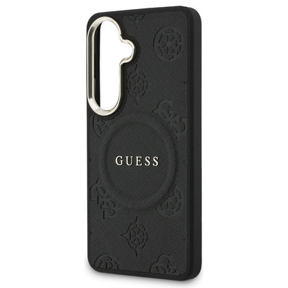 MagSafe hoesje voor Samsung Galaxy S26 S942, Guess, Saffiano Peony Embossed Ring, Zwart