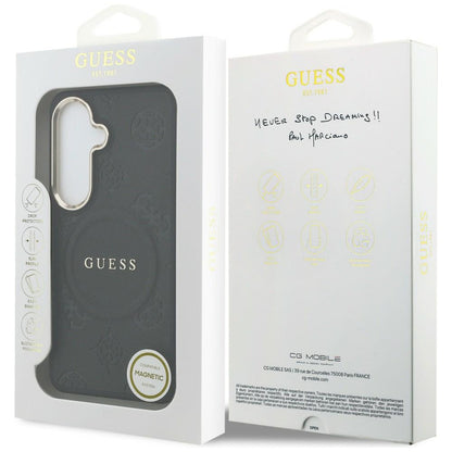 MagSafe hoesje voor Samsung Galaxy S26 S942, Guess, Saffiano Peony Embossed Ring, Zwart