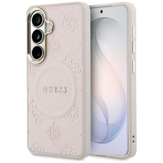 MagSafe hoesje voor Samsung Galaxy S26 S942, Guess, Saffiano Peony Embossed Ring, Roze
