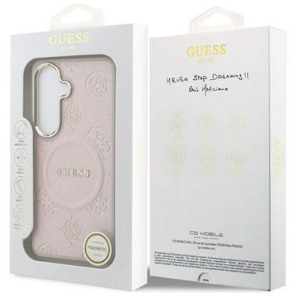 MagSafe hoesje voor Samsung Galaxy S26 S942, Guess, Saffiano Peony Embossed Ring, Roze