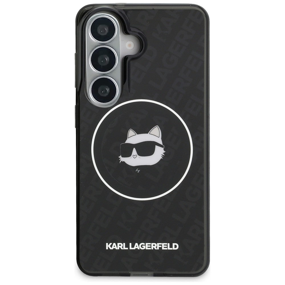 MagSafe hoesje voor Samsung Galaxy S26 S942, Karl Lagerfeld, IML Choupette Head on KL Repeated Logo, Zwart
