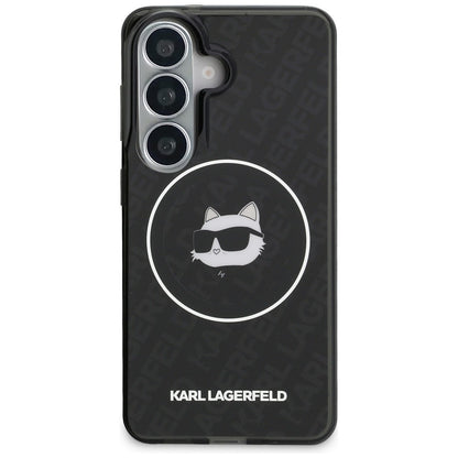 MagSafe hoesje voor Samsung Galaxy S26 S942, Karl Lagerfeld, IML Choupette Head on KL Repeated Logo, Zwart