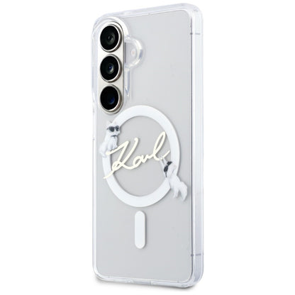 MagSafe Case for Samsung Galaxy S26 S942, Karl Lagerfeld, IML Choupette Karl Script Logo, White