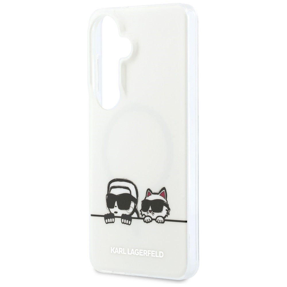 MagSafe hoesje voor Samsung Galaxy S26 S942, Karl Lagerfeld, IML Karl & Choupette Peekaboo Logo, Wit