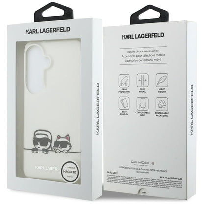 MagSafe hoesje voor Samsung Galaxy S26 S942, Karl Lagerfeld, IML Karl & Choupette Peekaboo Logo, Wit