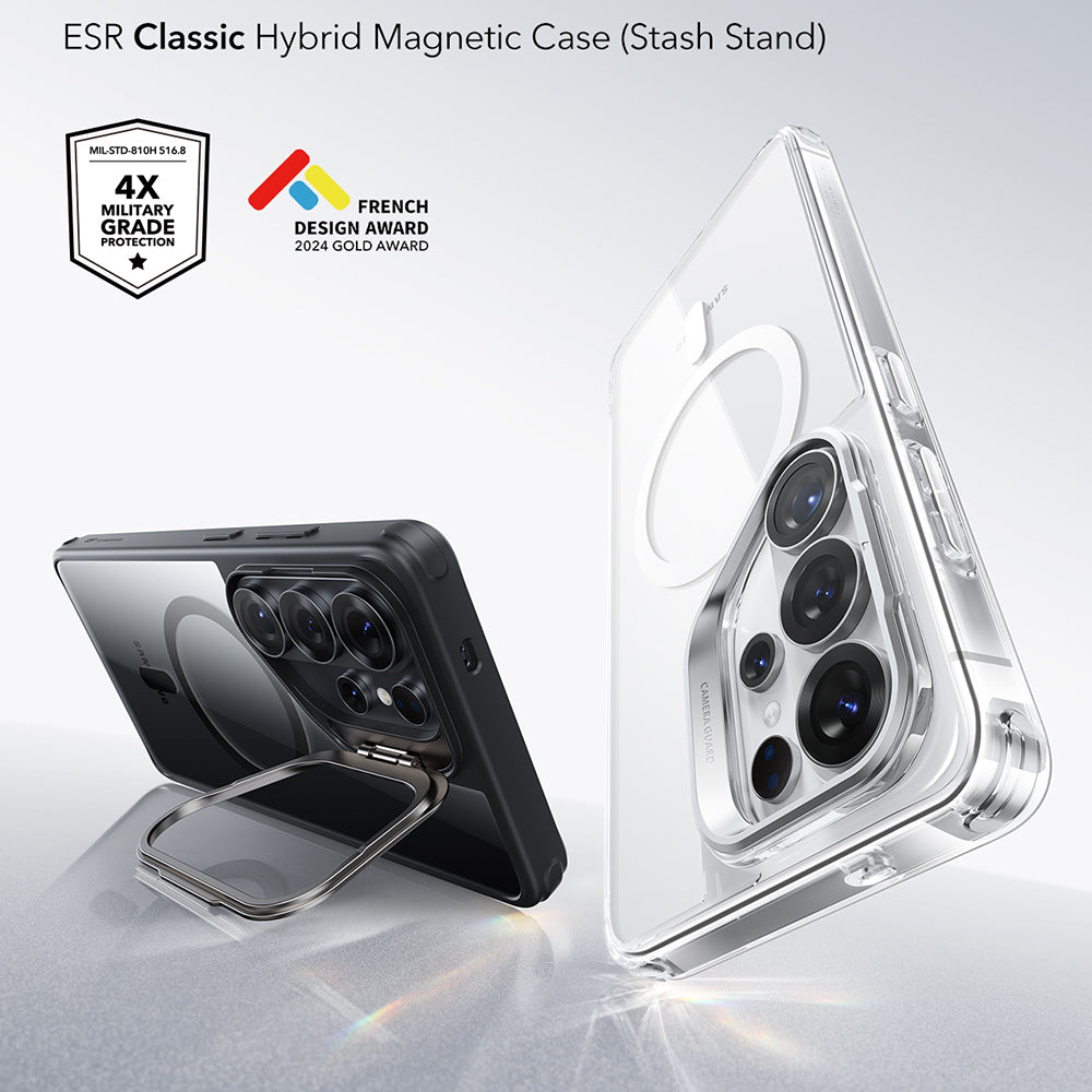 MagSafe hoesje voor Samsung Galaxy S26 Ultra, ESR, Classic Hybrid Kickstand, Transparant Zwart