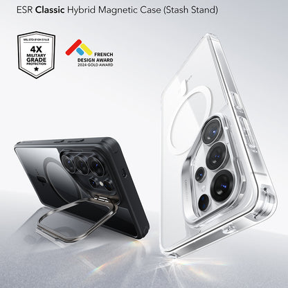 MagSafe hoesje voor Samsung Galaxy S26 Ultra, ESR, Classic Hybrid Kickstand, Transparant Zwart