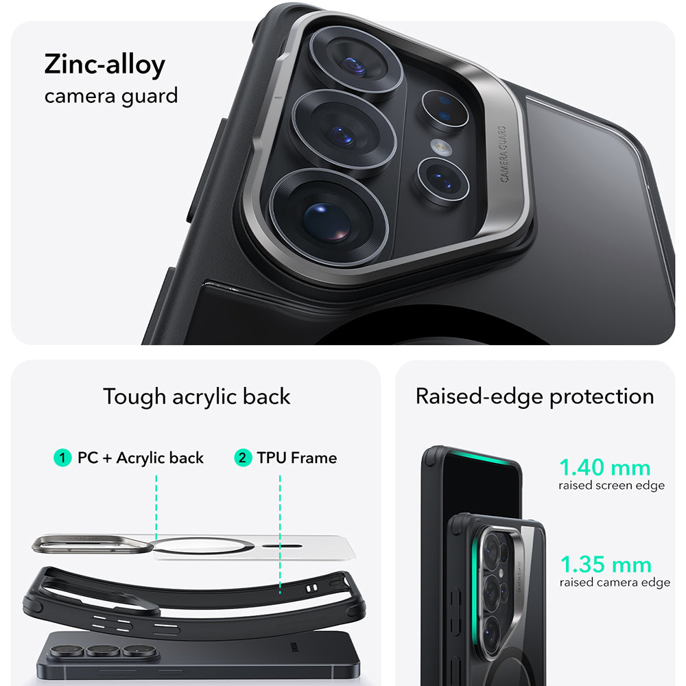 MagSafe hoesje voor Samsung Galaxy S26 Ultra, ESR, Classic Hybrid Kickstand, Transparant Zwart