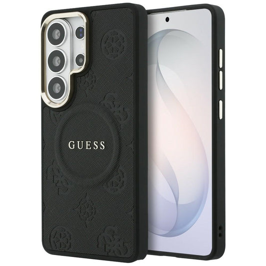 MagSafe hoesje voor Samsung Galaxy S26 Ultra S948, GUESS, Saffiano Peony Embossed Ring, Zwart