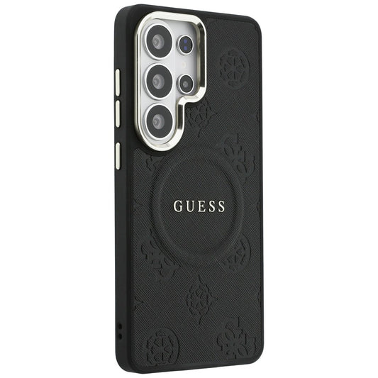 MagSafe hoesje voor Samsung Galaxy S26 Ultra S948, GUESS, Saffiano Peony Embossed Ring, Zwart