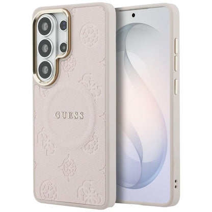MagSafe-hoes voor Samsung Galaxy S26 Ultra S948, Guess, Saffiano Peony Gegraveerde Ring, Roze