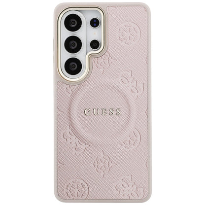 MagSafe-hoes voor Samsung Galaxy S26 Ultra S948, Guess, Saffiano Peony Gegraveerde Ring, Roze