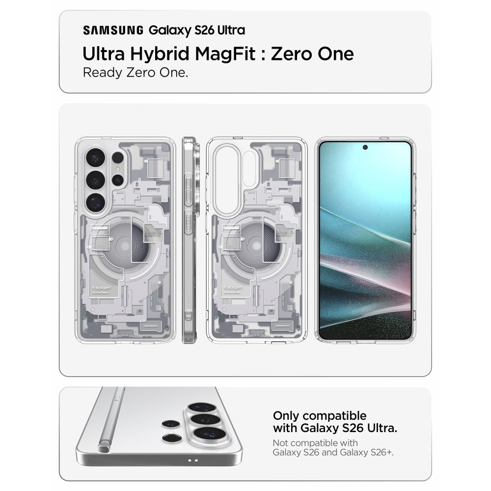 MagSafe hoesje voor Samsung Galaxy S26 Ultra S948, Spigen, Ultra Hybrid Zero One, Wit ACS10683