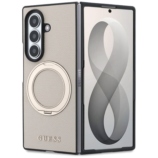 MagSafe-hoes voor Samsung Galaxy Z Fold8 Ultra F976, Guess, Ring Stand Grained Classic Logo, Beige