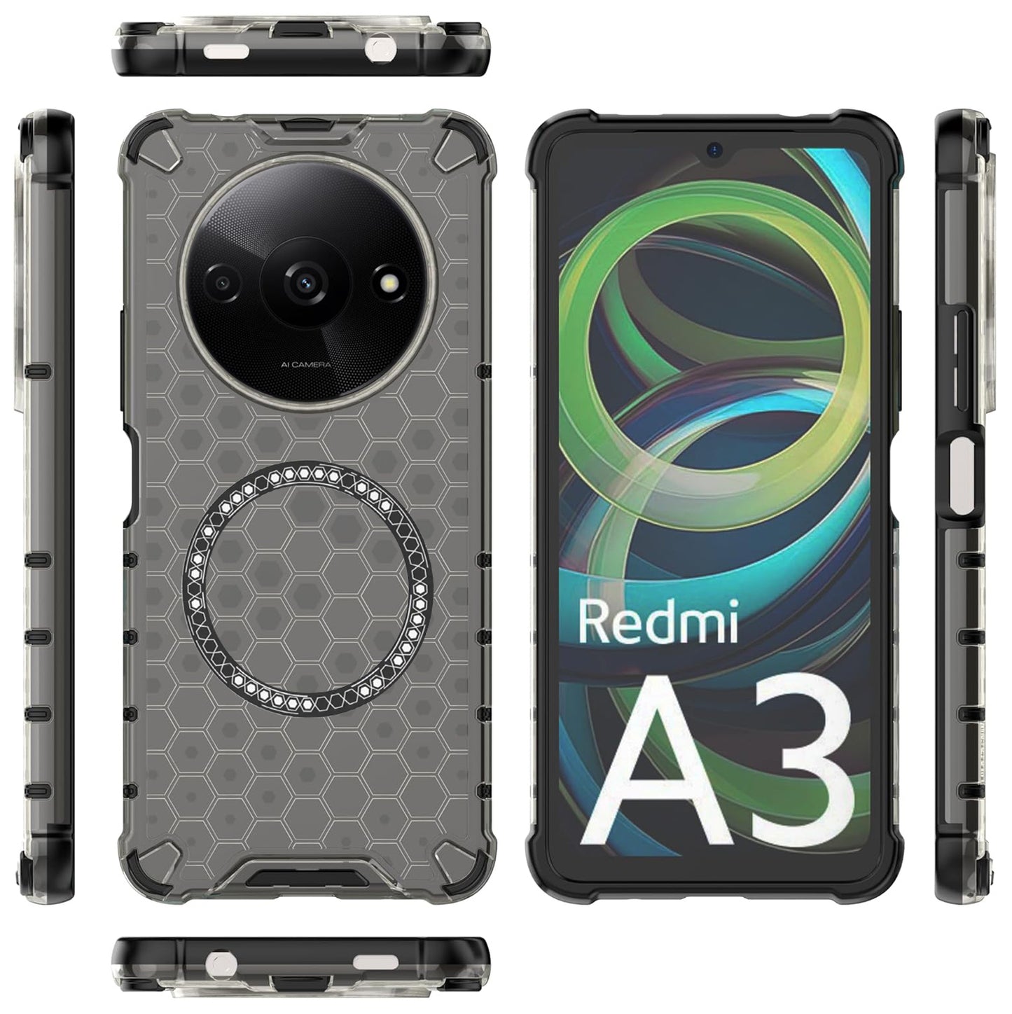 MagSafe-hoes voor Xiaomi Redmi A3x / A3, Techsuit, HoneyComb Shield, Zwart