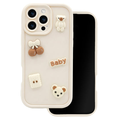 Hoesje voor Apple iPhone 16 Pro Max, OEM, Ultra Trendy 3D Bear, Beige