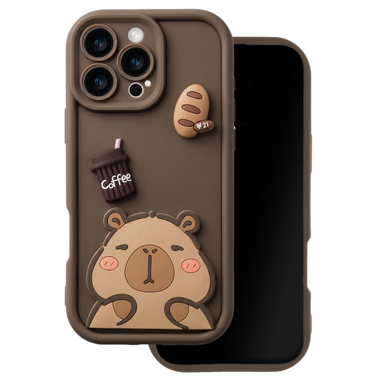 Hoes voor Apple iPhone 16 Pro Max, OEM, Ultra Trendy 3D Capybara, Bruin