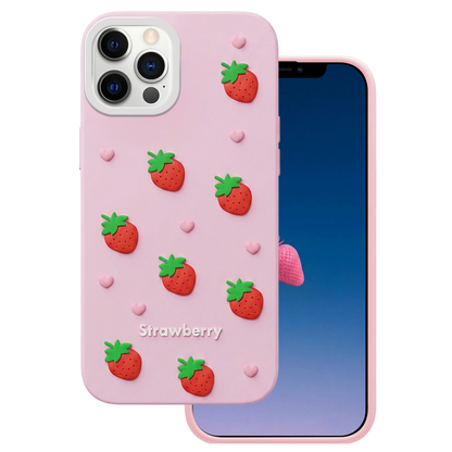 Hoesje voor Apple iPhone 12 / 12 Pro, OEM, Aardbei, Roze