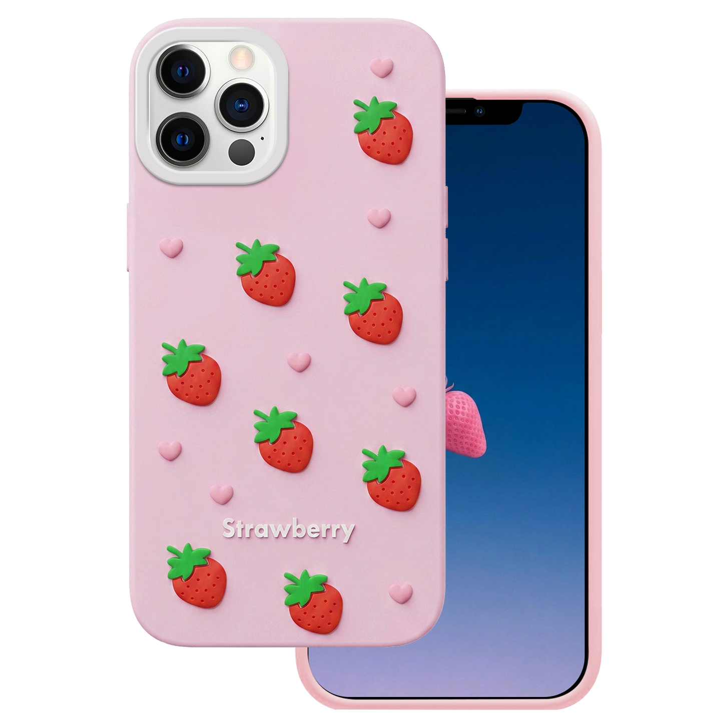 Hoesje voor Apple iPhone 15 / 14 / 13, OEM, Aardbei, Roze