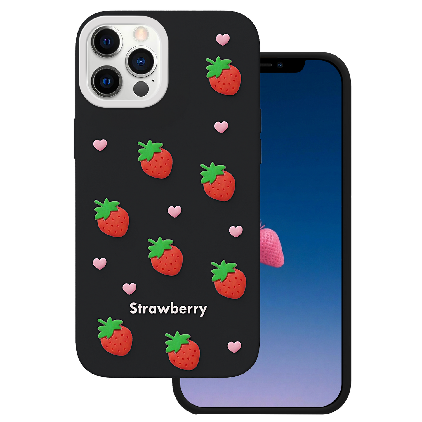 Hoesje voor Apple iPhone 17 / 16, OEM, Strawberry, Zwart