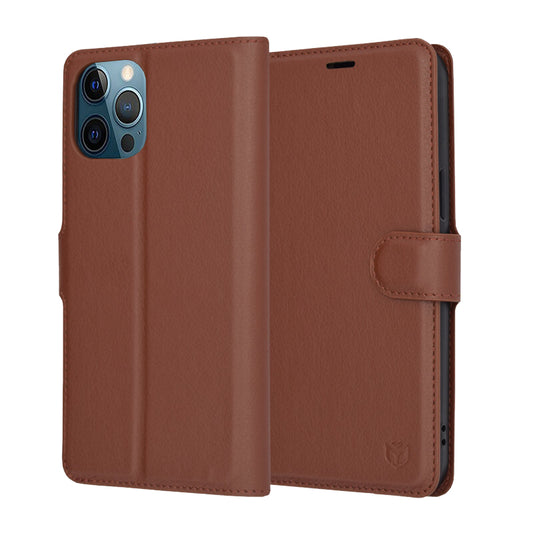 Hoes voor Apple iPhone 12 Pro Max, Techsuit, Leather Folio, Bruin