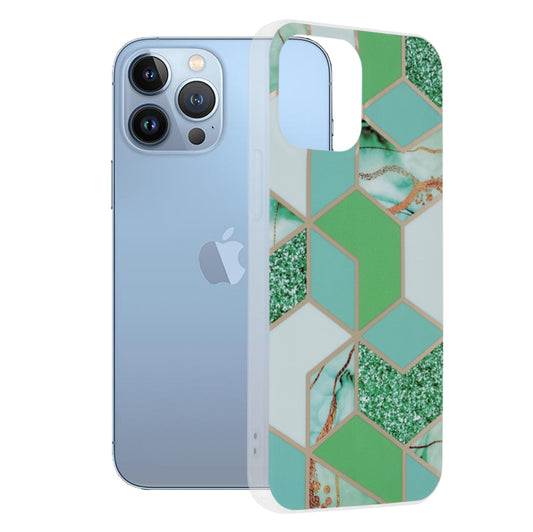 Hoes voor Apple iPhone 13 Pro Max, Techsuit, Marble, Groen
