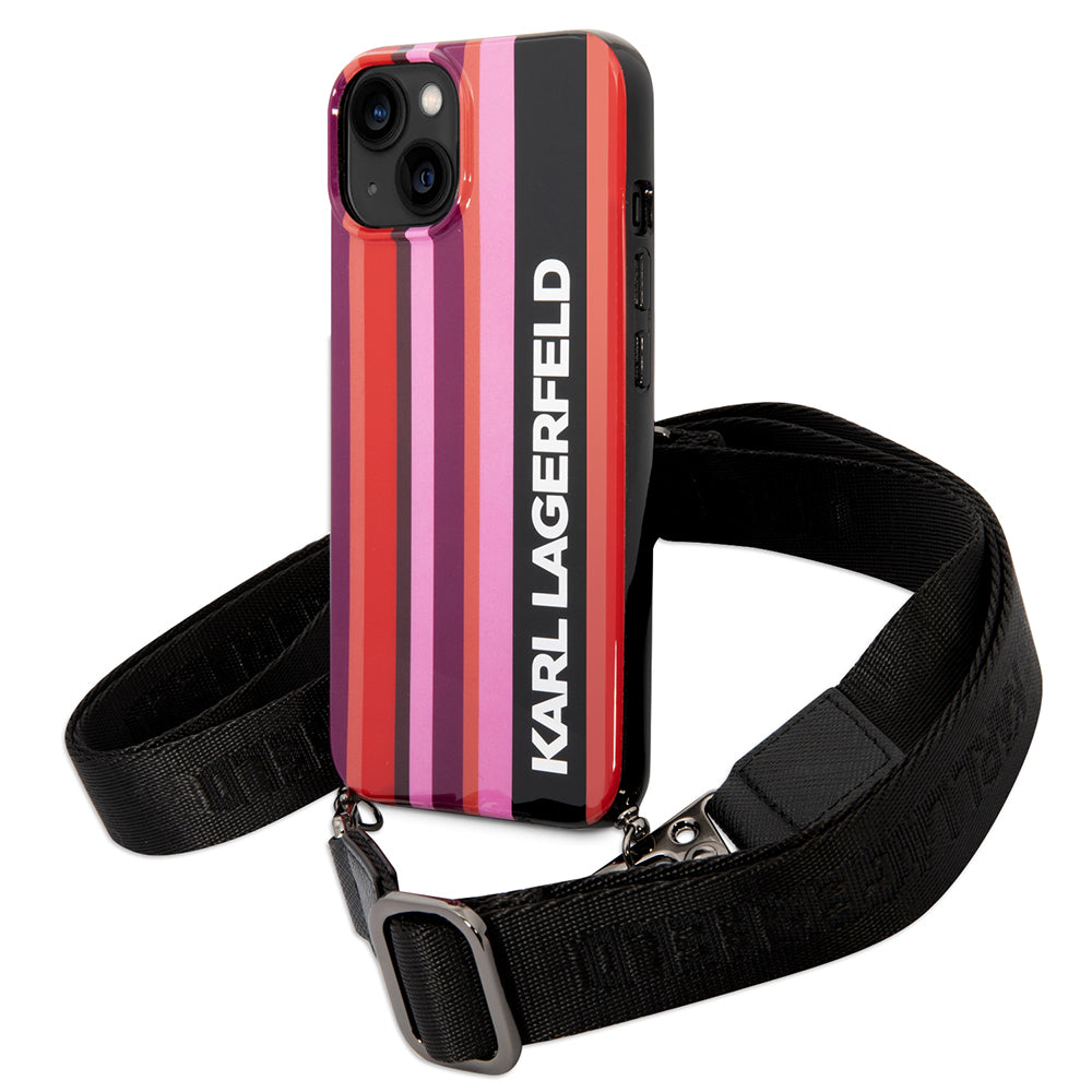 Hoes voor Apple iPhone 14, Karl Lagerfeld, Color Stripes with Strap, Roze