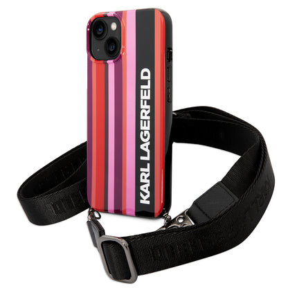 Hoes voor Apple iPhone 14, Karl Lagerfeld, Color Stripes with Strap, Roze