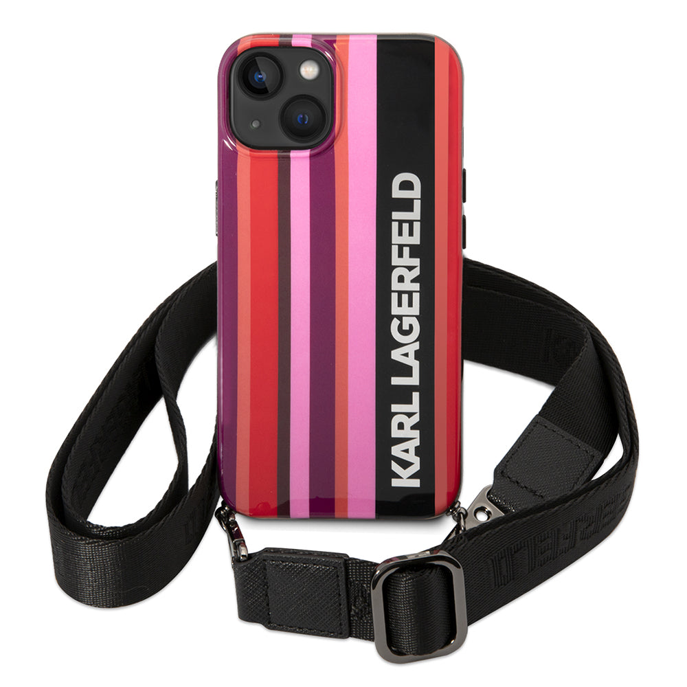 Hoes voor Apple iPhone 14, Karl Lagerfeld, Color Stripes with Strap, Roze