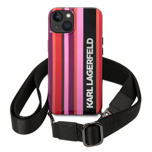 Hoes voor Apple iPhone 14, Karl Lagerfeld, Color Stripes with Strap, Roze